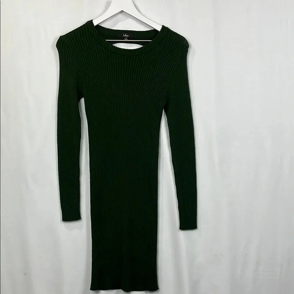 Lulu’s Womens Sweater Dress S Forest Green Midi Ribbed Cutout Back Bodycon EUC - Picture 1 of 11